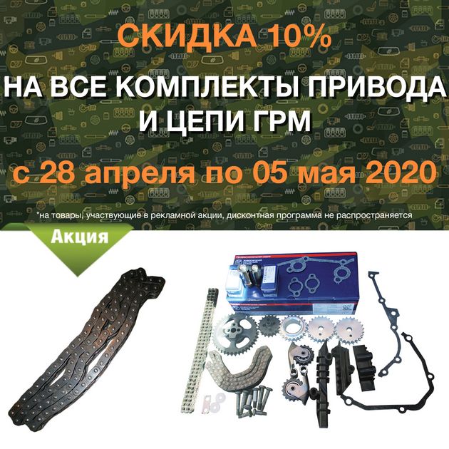 Скидка 10% на все комплекты привода и цепи ГРМ в городe Новгород