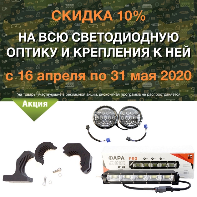 Скидка 10% на всю светодиодную оптику и крепления к ней в городe Новгород